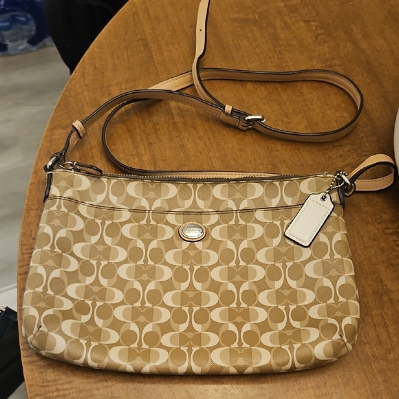 Coach Handbags - Coach Beige Signature Crossbody Bag